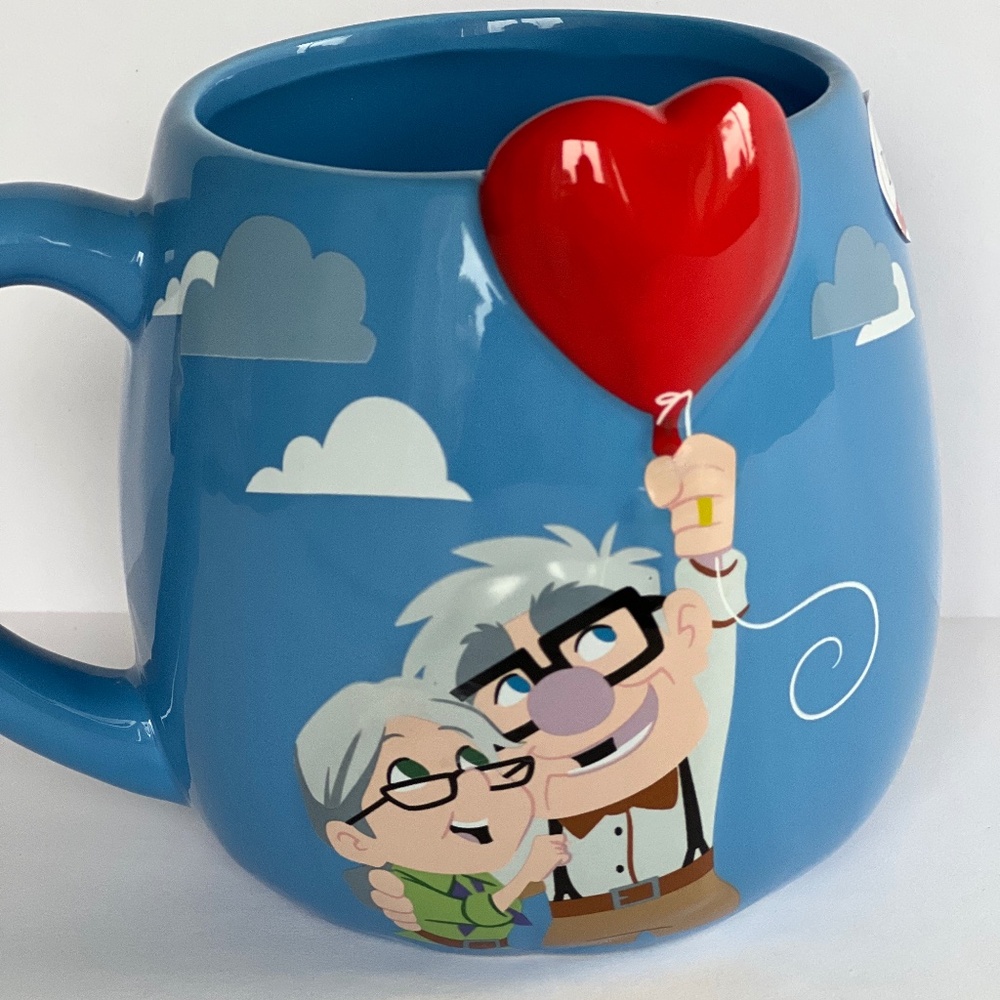 New Disney Pixar UP Movie Carl & Ellie Blue and Red Heart Balloon coffee tea mug